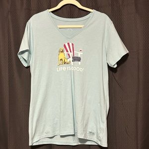 Life is Good Women’s Crusher Tee Baby Blue Dog Size Large